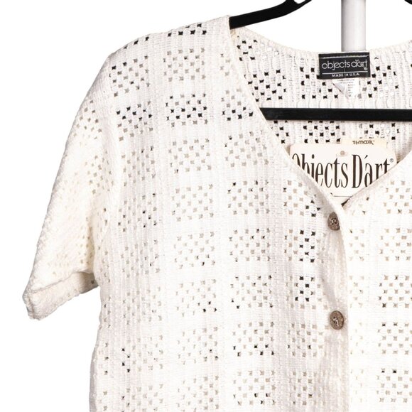 Objects DArt VTG Cardigan Sweater L White Cropped Boho Indie Hippie Sweetheart - Picture 2 of 7